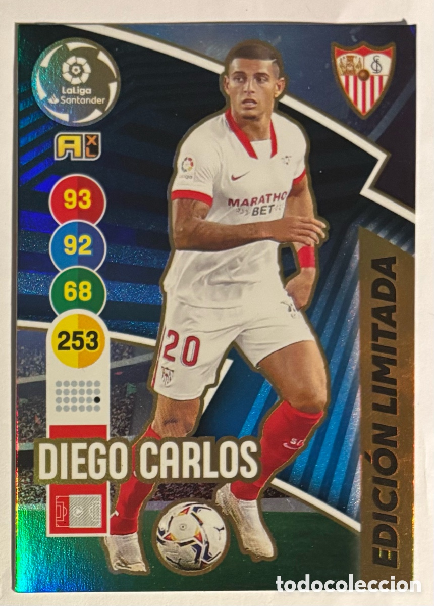 Cromos de f&uacute;tbol: DIEGO CARLOS (SEVILLA). CARTA EDICI&Oacute;N LIMITADA PANINI ADRENALYN XL 2020-21.