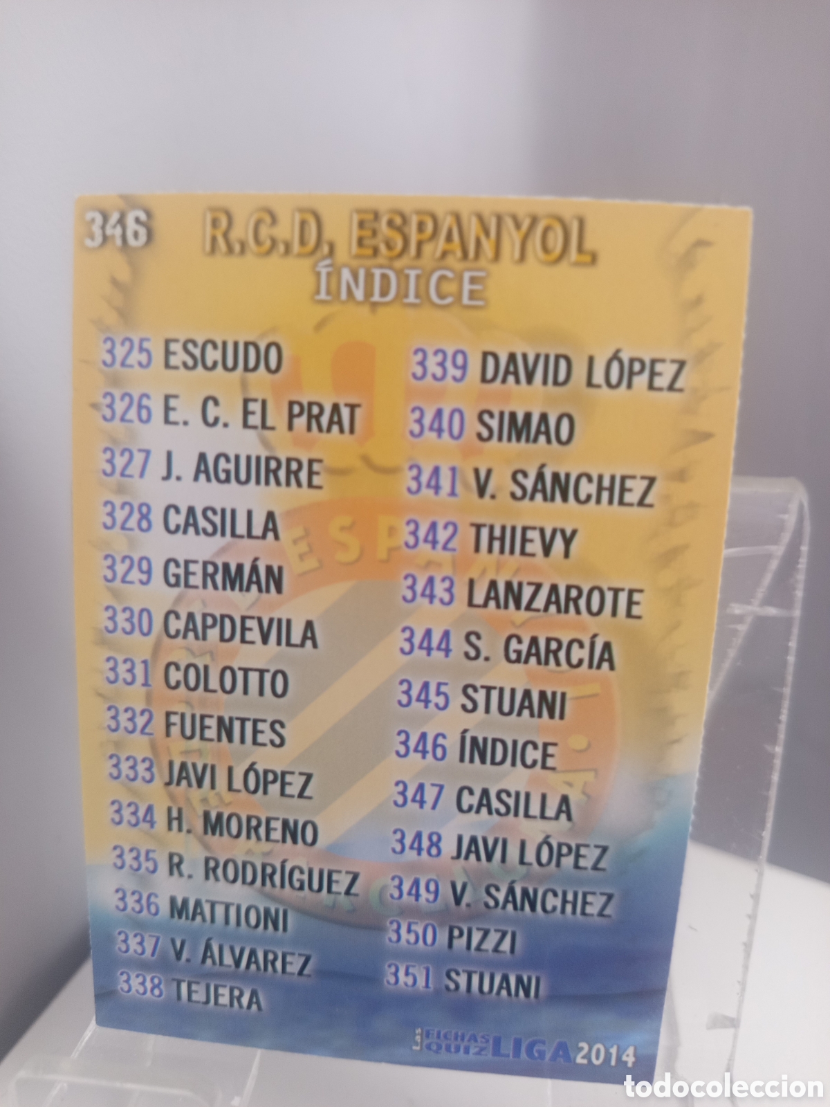 Cromos de f&uacute;tbol: ❇️ CROMO ⚽ &Iacute;NDICE ESPA&Ntilde;OL 346 FICHAS LIGA QUIZ GAME 2014 13 14 2013 2014 MUNDICROMO ❇️