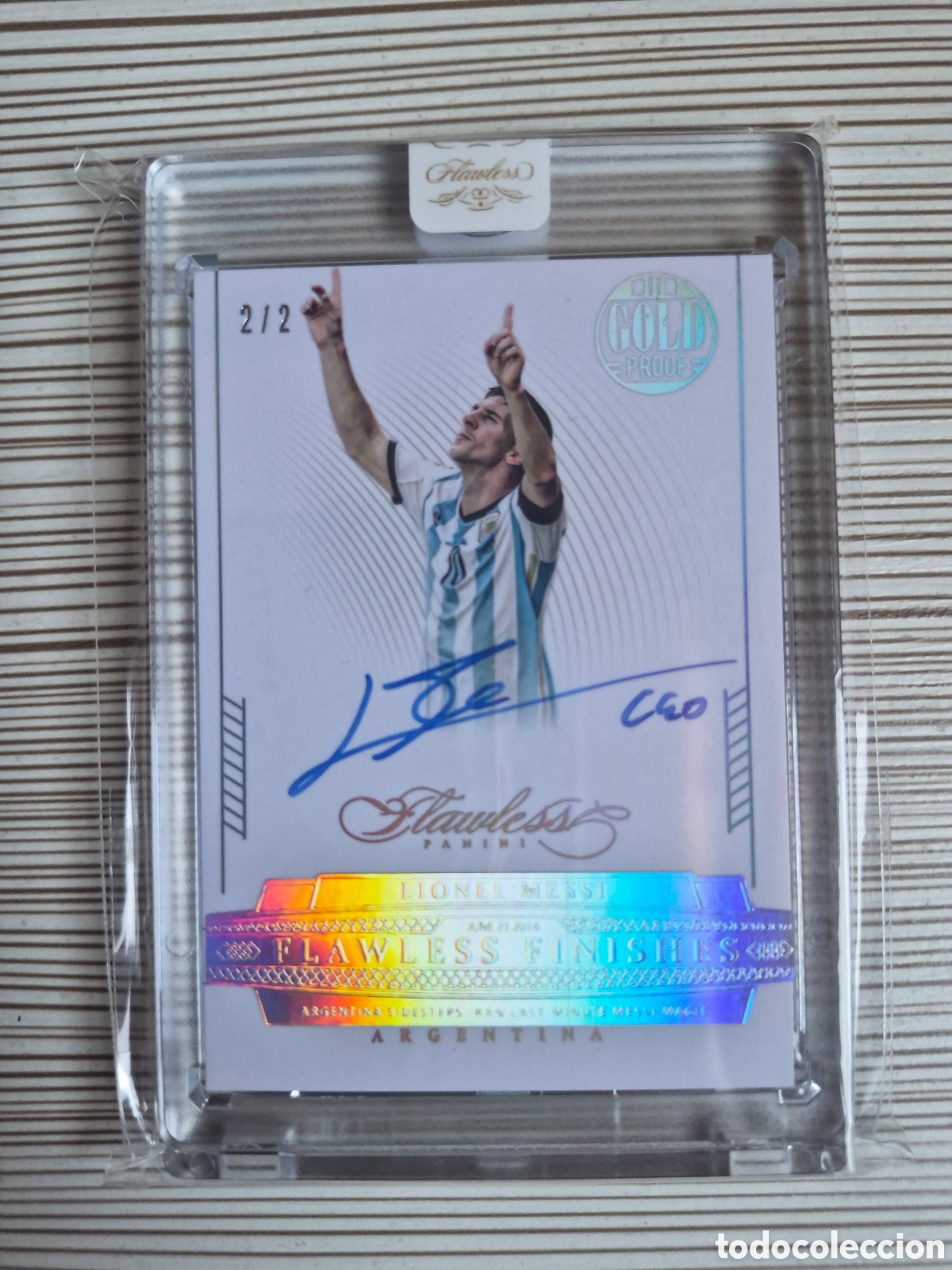 Cromos de f&uacute;tbol: Tarjeta firmada de Lionel Messi de Panini 2015 2016