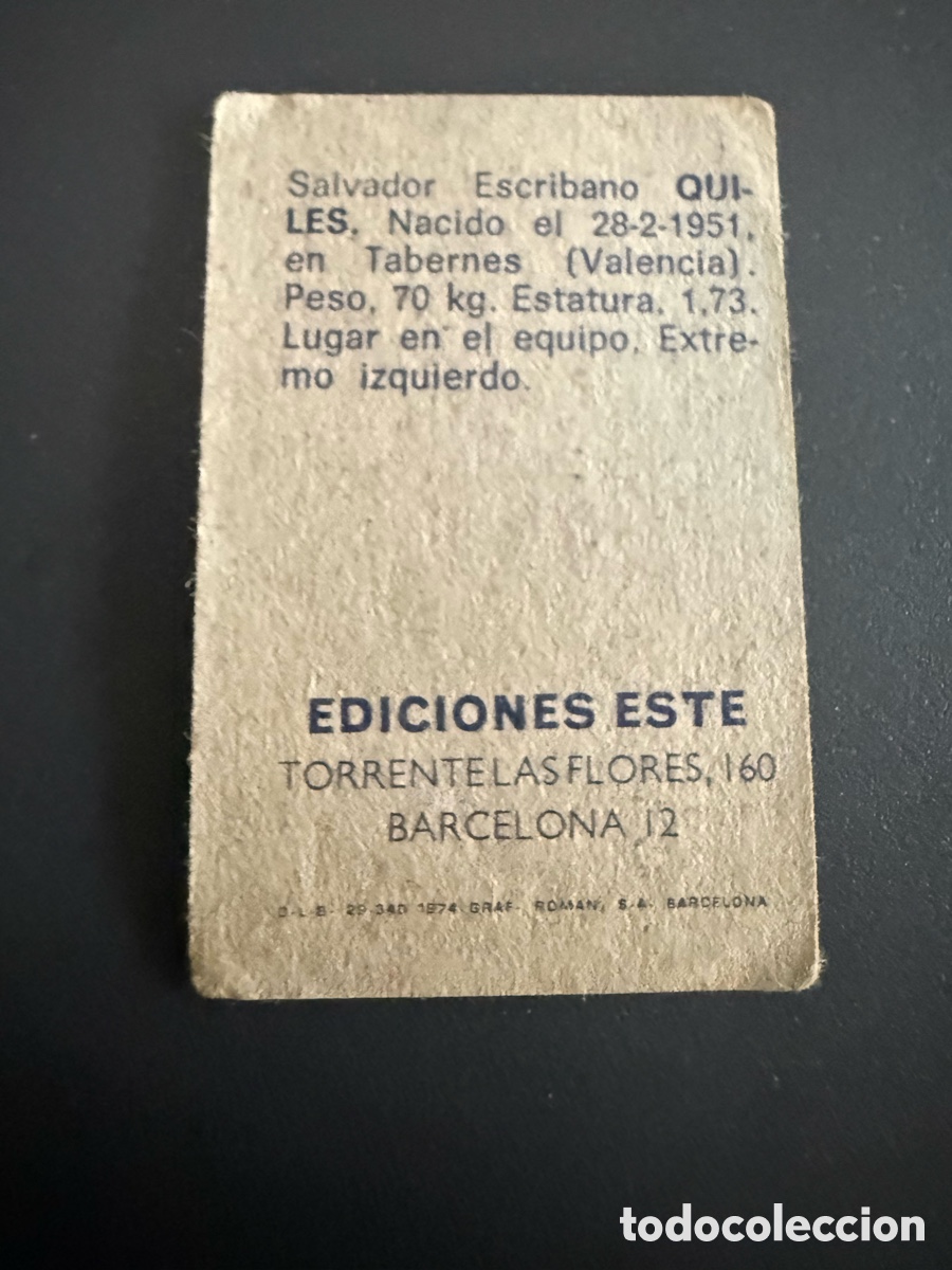 Cromos de f&uacute;tbol: ESTE. 74-75. QUILES. Granada. Nunca Pegado - Foto 2