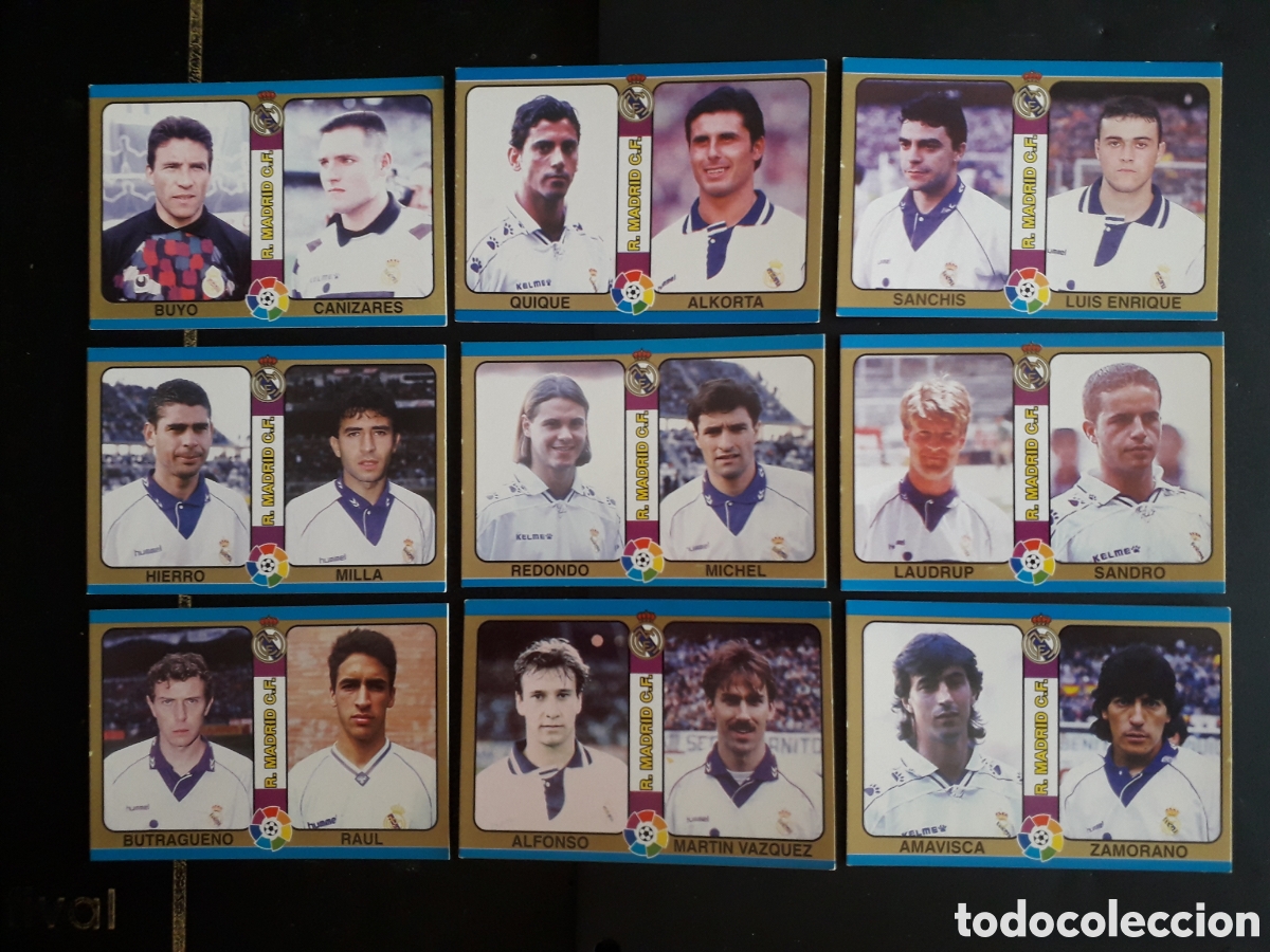 Cromos de f&uacute;tbol: 9 CROMOS REAL MADRID F&Uacute;TBOL TOTAL MUNDICROMO MC 94 95 1995 EQUIPO COMPLETO,