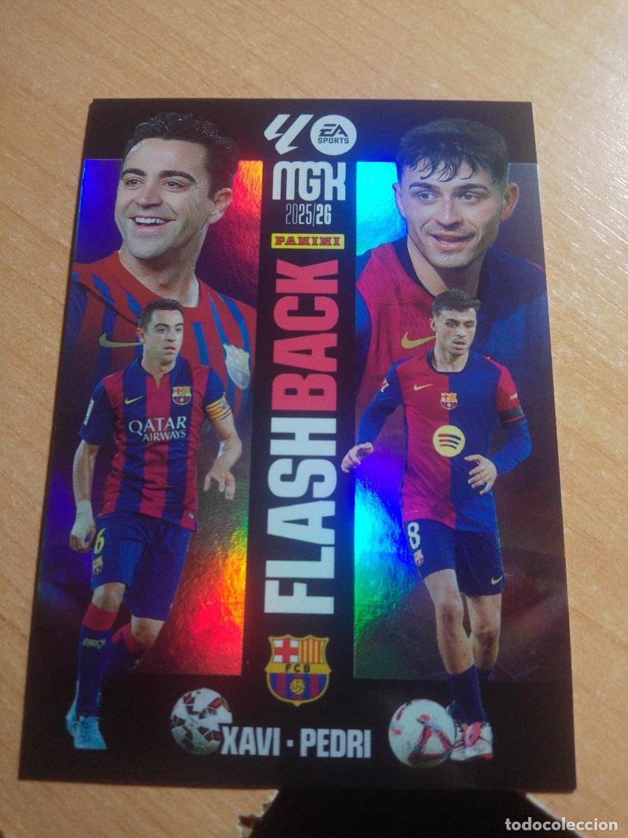 Cromos de f&uacute;tbol: 432 XAVI Y PEDRI FLASH BACK DEL BARCELONA 5 26 MGK 2025 2026 MEGACRACKS NUEVO