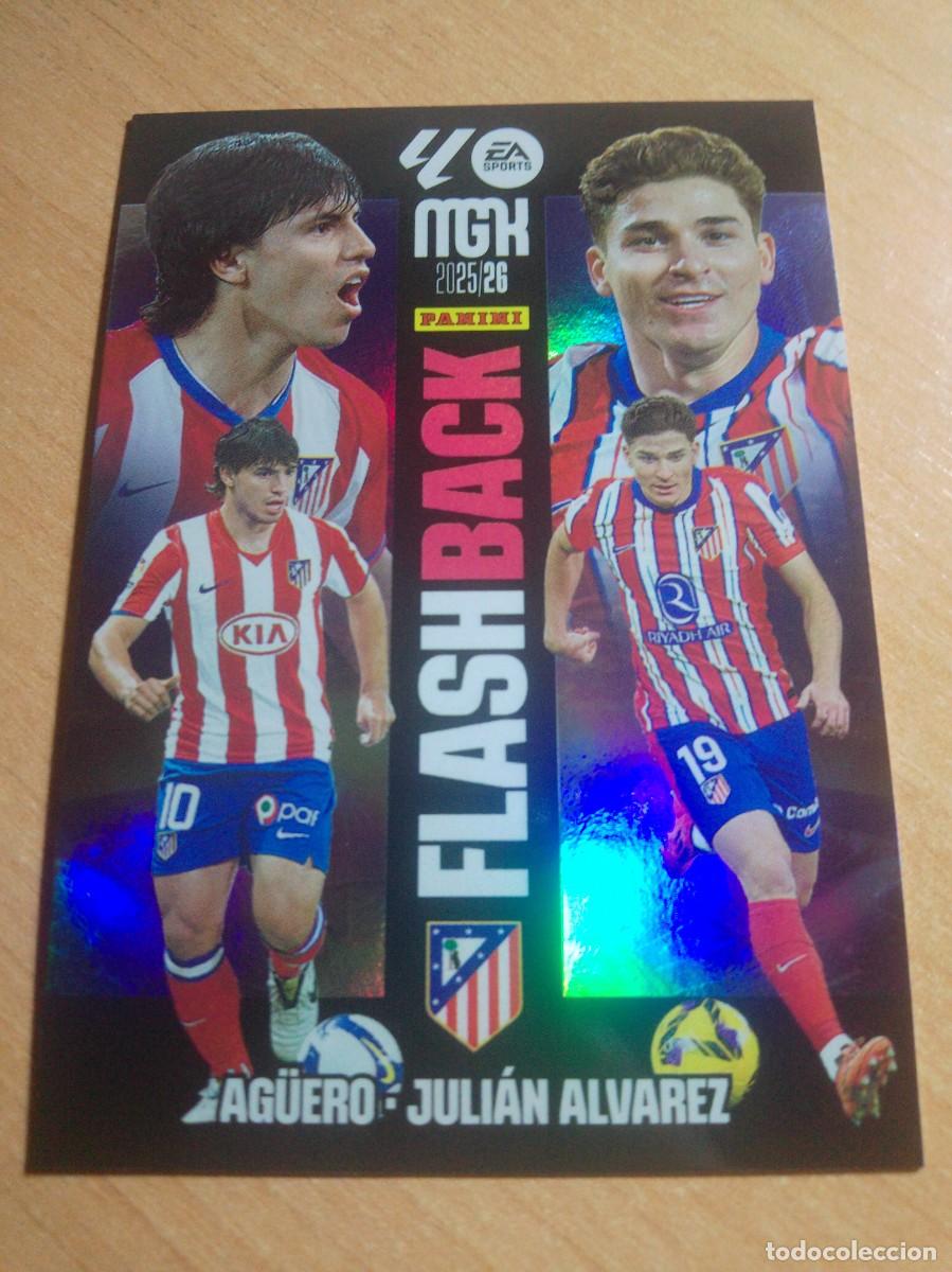Cromos de f&uacute;tbol: 424 AG&Uuml;ERO Y JULIAN ALVAREZ FLASH BACK ATLETICO MADRID 5 26 MGK 2025 2026 MEGACRACKS NUEVO
