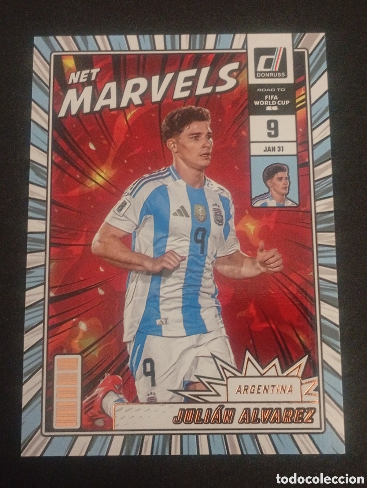 Cromos de f&uacute;tbol: JULIAN ALVAREZ ARGENTINA NET MARVELS 2026 FIFA WORLD CUP MUNDIAL DONRUSS ROAD 26 CROMOS CARDS TOPPS