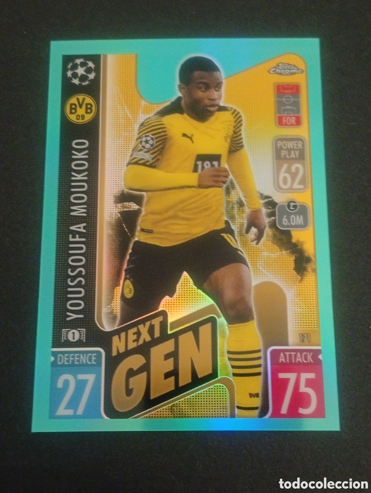 Cromos de f&uacute;tbol: numerada /150 171 MOUKOKO BORUSSIA DORTMUND TOPPS CHROME MATCH ATTAX 2021 2022 21 22 CARDS PANINI