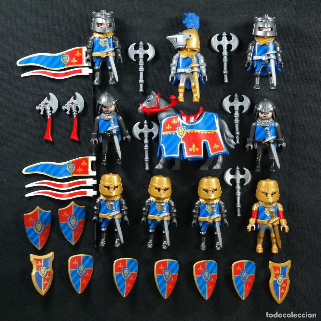 Cromos de f&uacute;tbol: Playmobil 9 caballeros medievales de leon con caballo ☼
