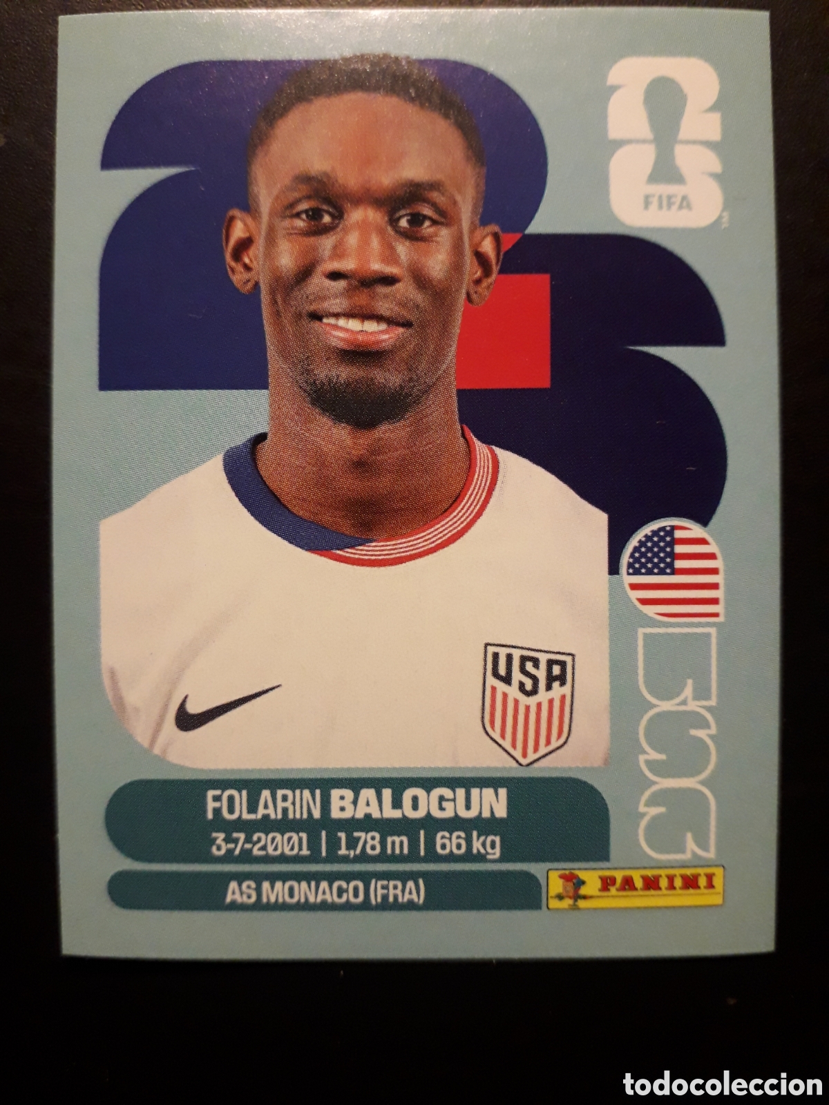 Cromos de f&uacute;tbol: BALOGUN ESTADOS UNIDOS USA 20 MUNDIAL F&Uacute;TBOL 2026 FIFA WORLD CUP PANINI SIN PEGAR PEDIDO M&Iacute;NIMO 3&euro;.