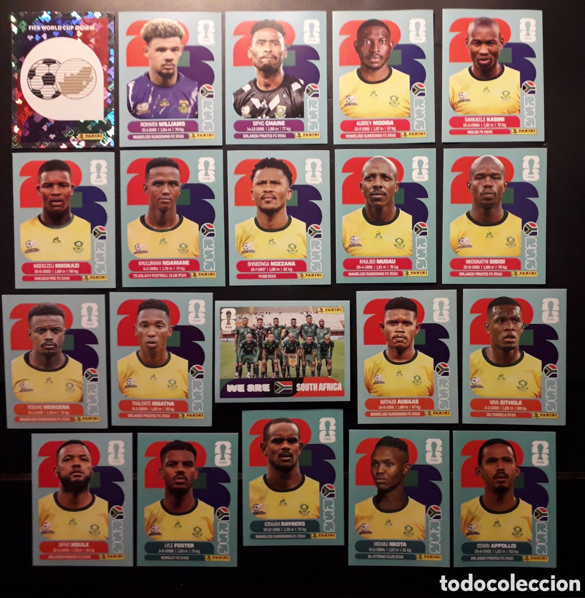 Cromos de f&uacute;tbol: 20 CROMOS SUD&Aacute;FRICA, EQUIPO COMPLETO MUNDIAL F&Uacute;TBOL 2026 FIFA WORLD CUP PANINI SIN PEGAR