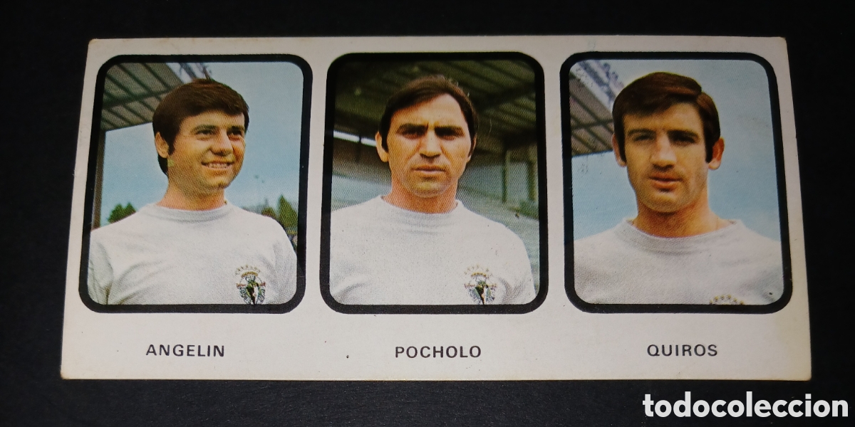 Football Stickers: Cromo n&deg; 251 triple Angel&iacute;n - Pocholo - Quir&oacute;s, Burgos, Ruiz Romero 1973-1974 sin pegar nunca pegado
