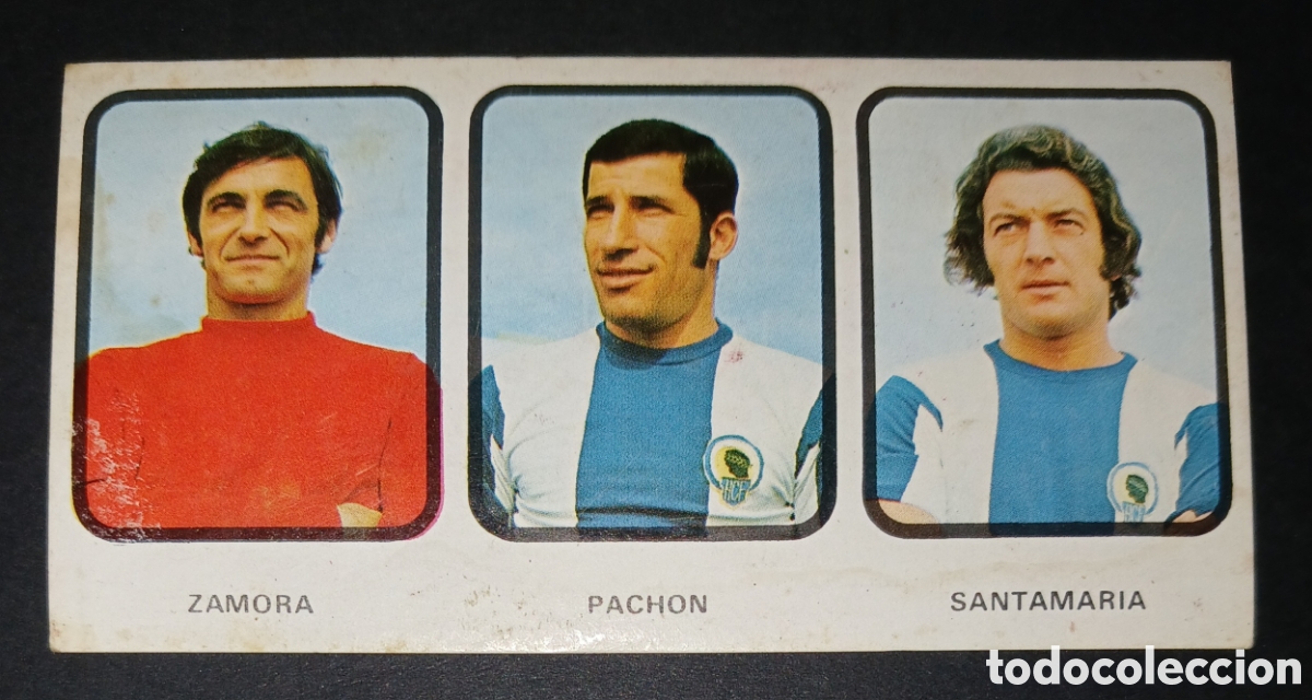 Cromos de f&uacute;tbol: Cromo N&ordm; 105 triple Zamora - Pachon - Santamaria H&eacute;rcules Ruiz Romero 1973-1974 sin pegar