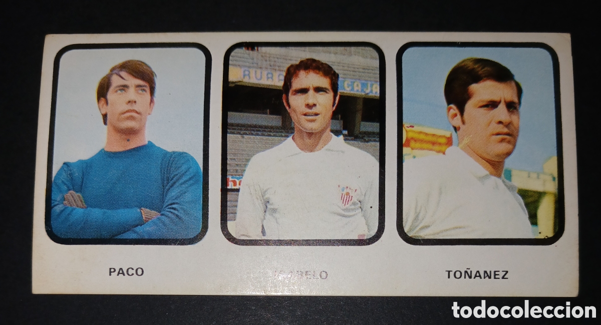 Cromos de f&uacute;tbol: Cromo N&ordm; 159 triple Paco Iglesias To&ntilde;anez Sevilla CF Ruiz Romero 1973-1974 sin pegar nunca pegado