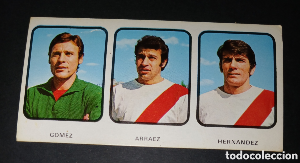 Cromos de f&uacute;tbol: Cromo N&ordm; 195 G&oacute;mez Arr&aacute;ez Hern&aacute;ndez Rayo Vallecano Ruiz Romero 1973-1974 sin pegar nunca pegado