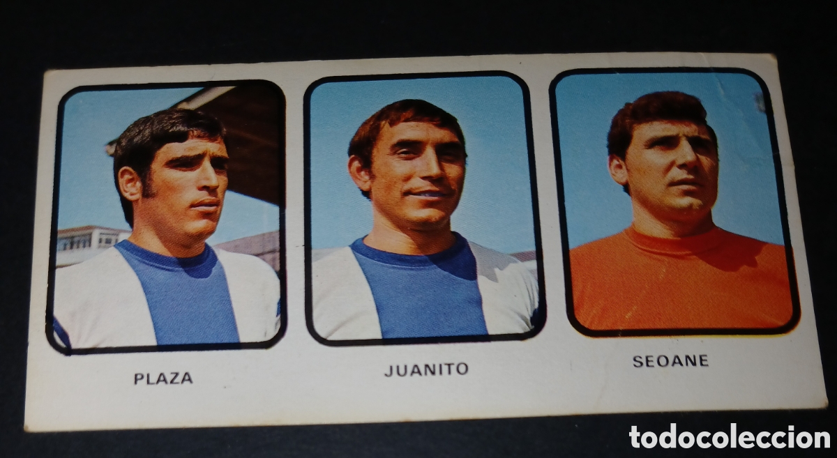 Cromos de f&uacute;tbol: Cromo N&ordm; 126 triple Plaza Juanito Seoane Deportivo La Coru&ntilde;a Ruiz Romero 1973 1974 sin pegar