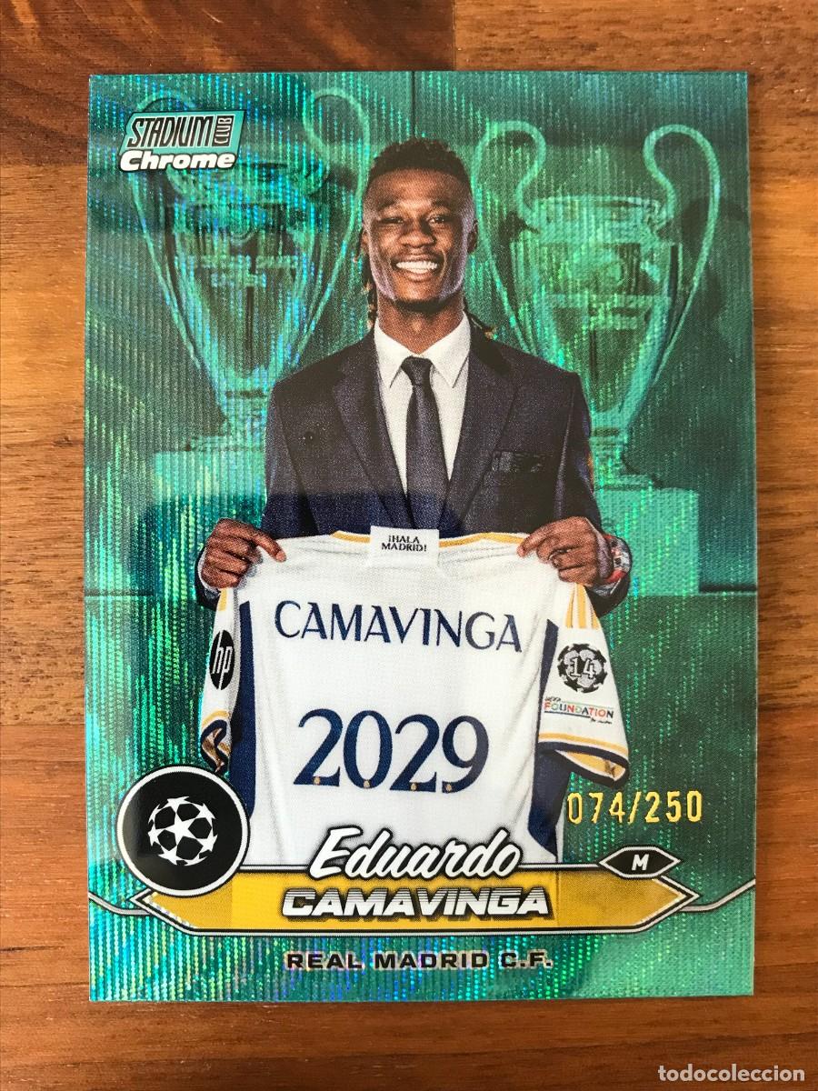 Cromos de f&uacute;tbol: EDUARDO CAMAVINGA - REAL MADRID - NUMERADA /250 AQUA WAVE REFRACTOR - TOPPS STADIUM CHROME 23 24