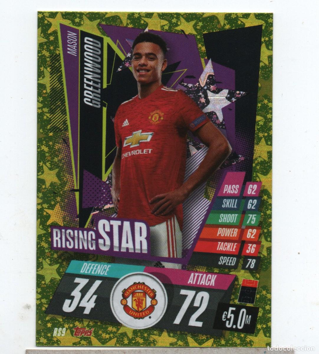 Cromos de f&uacute;tbol: TOPPS MATCH ATTAX RS9 RISING STAR MASON GREENWOOD, MANCHESTER UNITED, GOOD CONDITION