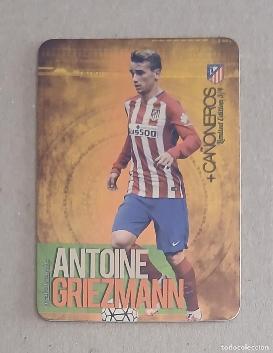 Cromos de f&uacute;tbol: CROMO 3/4 GRIEZMANN LIMITED EDITION + CA&Ntilde;ONEROS BRILLO LISO ORO MUNDICROMO 2015-2016. Nuevo.