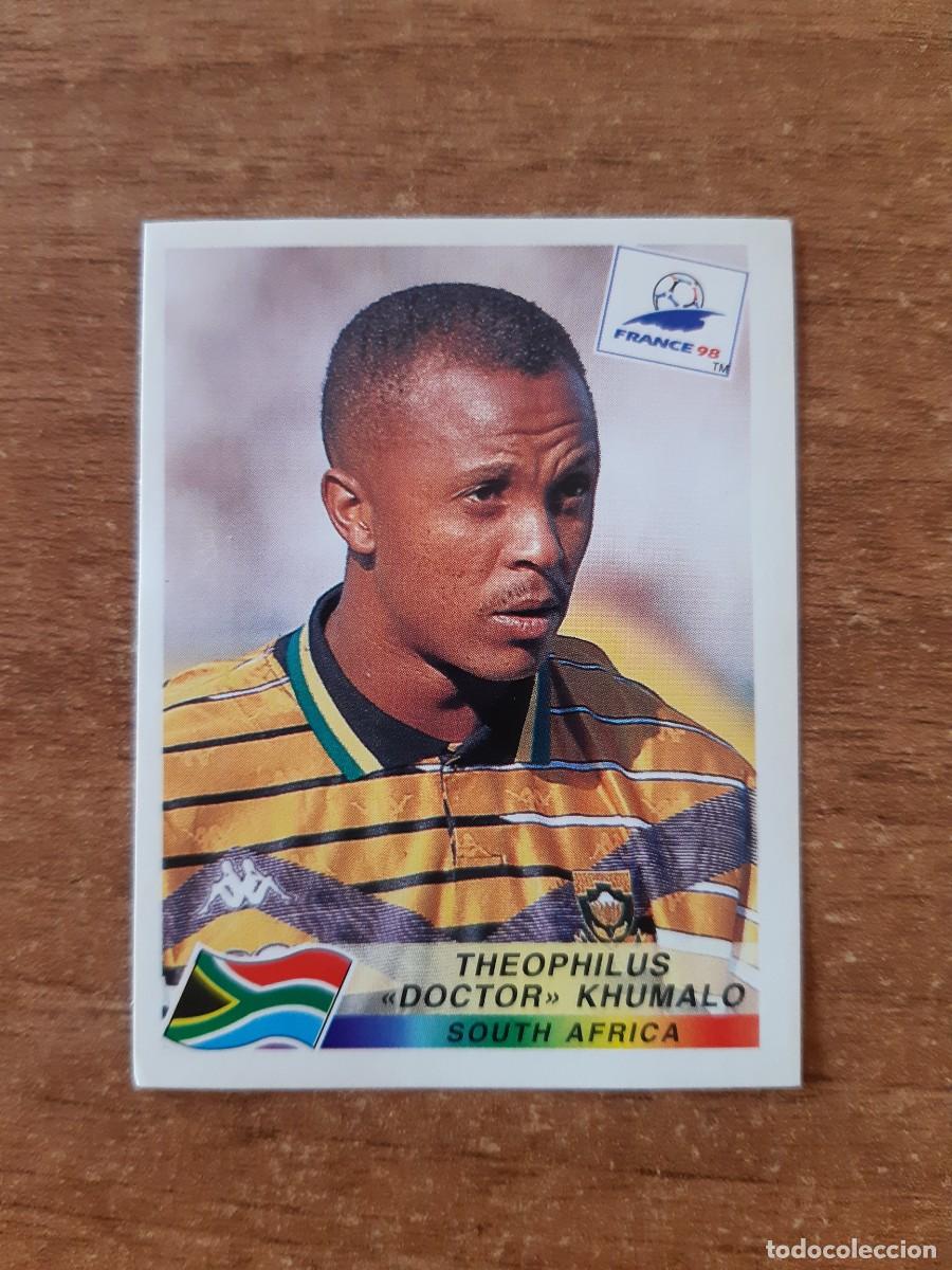 Cromos de f&uacute;tbol: N&deg;187 Doctor Khumalo (Sud&aacute;frica) Mundial France 98 Francia 1998 PANINI. Trasera DANONE. Nunca pegado