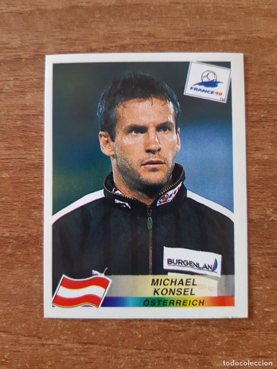 Cromos de f&uacute;tbol: N&deg;140 Michael Konsel (Austria) Mundial France 98 Francia 1998 PANINI. Trasera DANONE. Nunca pegado