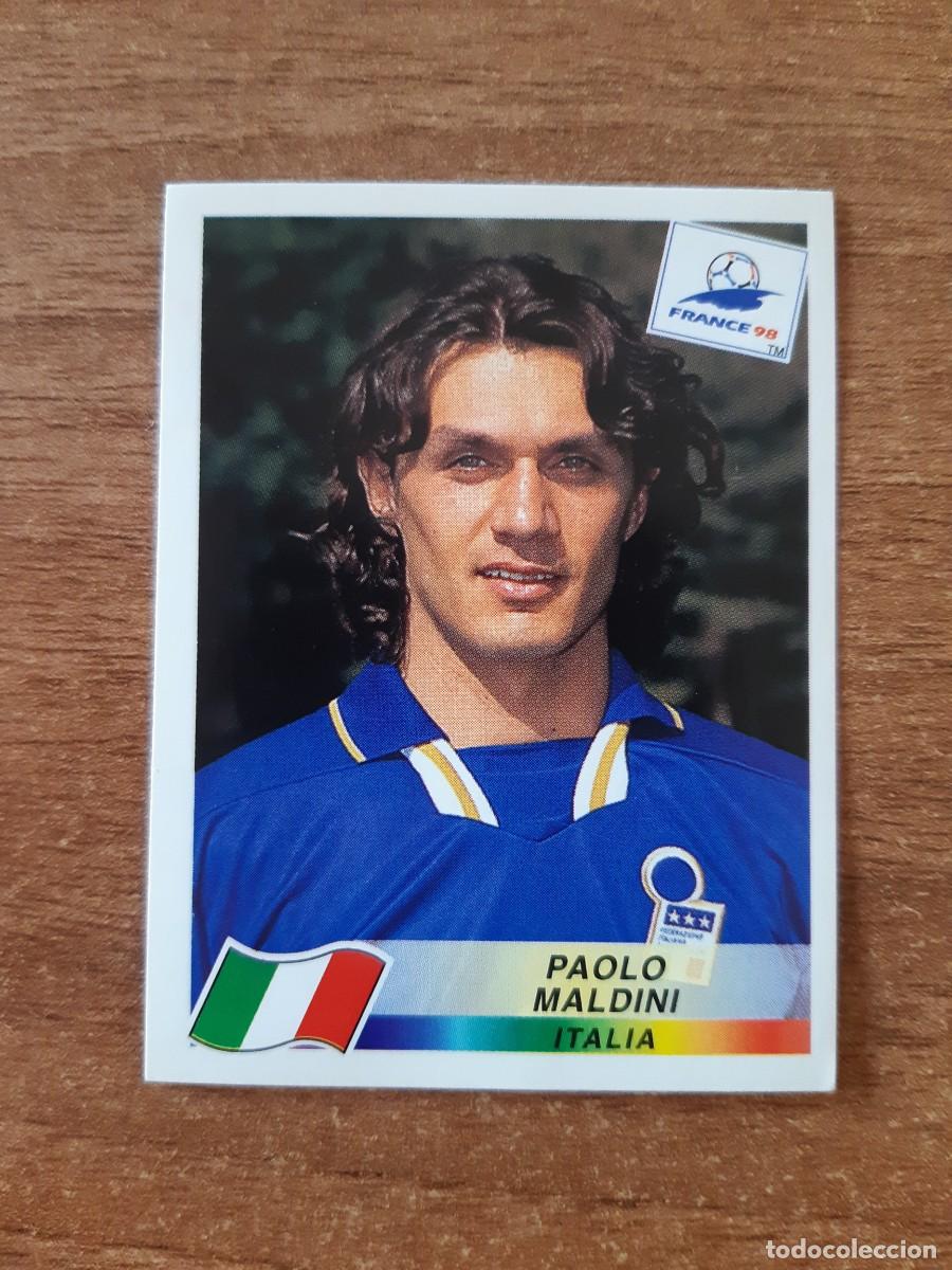 Cromos de f&uacute;tbol: N&deg;92 Paolo Maldini (Italia) Mundial France 98 Francia 1998 PANINI. Trasera DANONE. Nunca pegado