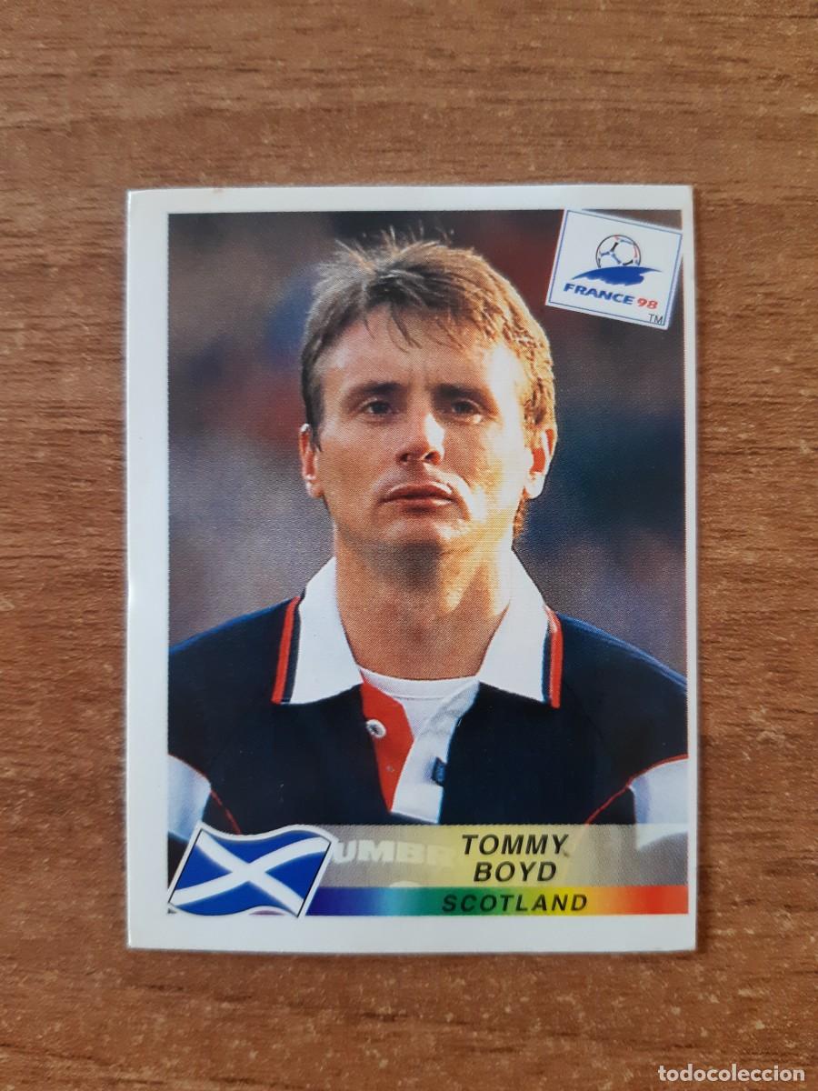 Cromos de f&uacute;tbol: N&deg;35 Tommy Boyd (Escocia) Mundial France 98 Francia 1998 PANINI. Trasera DANONE. Nunca pegado
