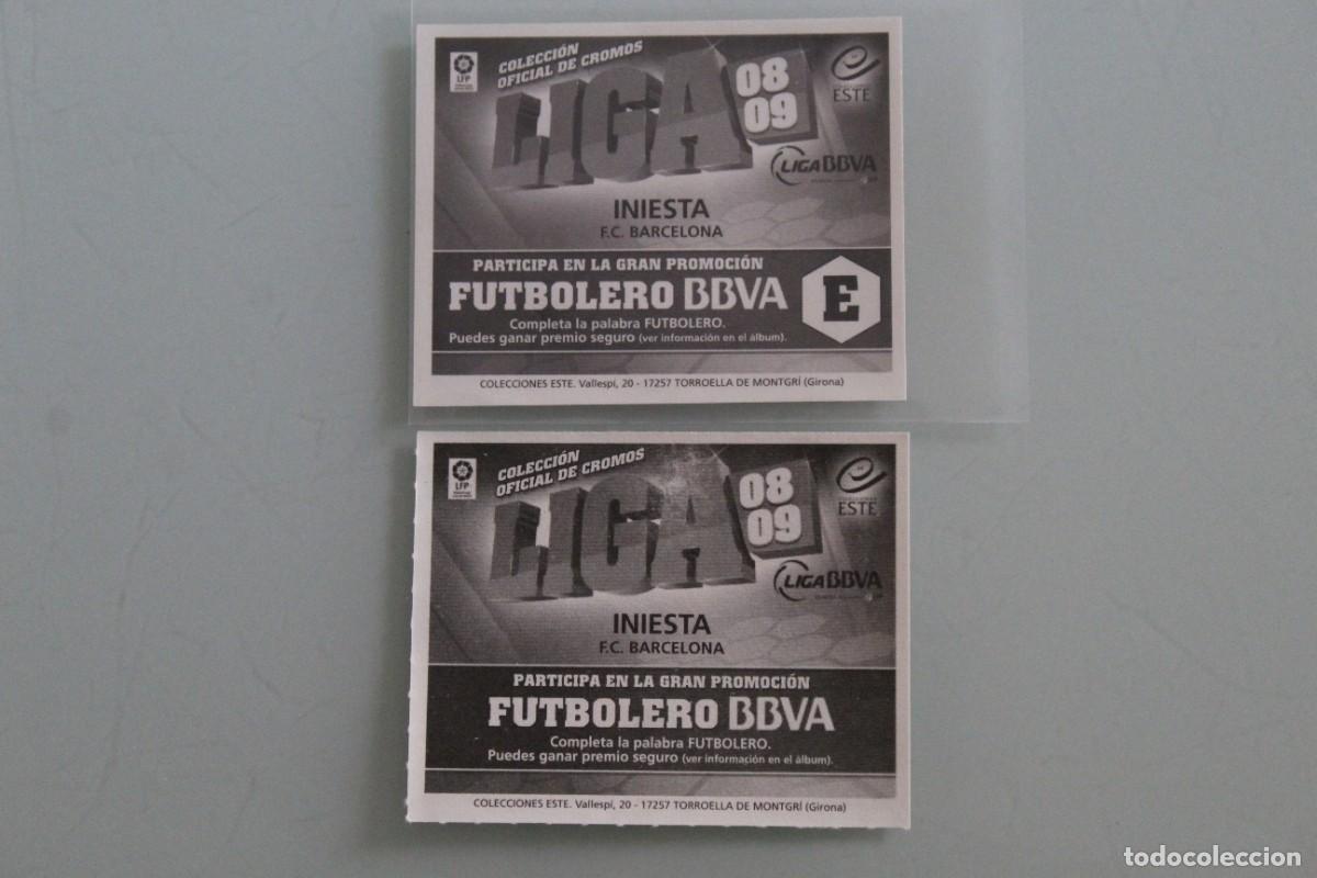 Cromos de f&uacute;tbol: ESTE 08 09 INIESTA DOBLE TRASERA SIN PEGAR