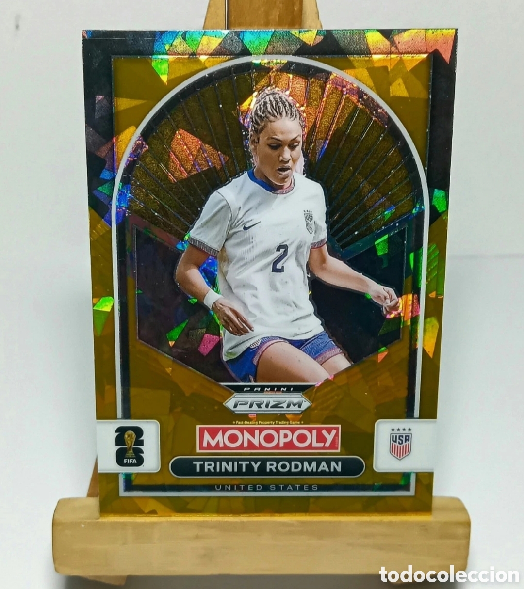 Cromos de f&uacute;tbol: TRINITY RODMAN 2026 USA GOLD CRACKED ICE MONOPOLY PRIZM PANINI.