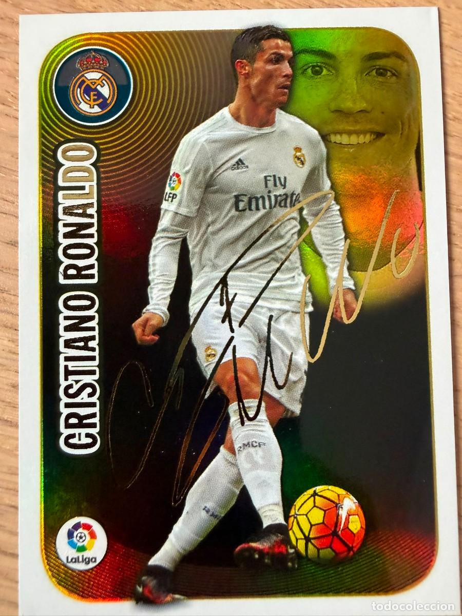 Cromos de f&uacute;tbol: 5 CRISTIANO RONALDO FIRMADO SERIE ORO REAL MADRID 16 17 2016 2017 LIGA SANTANDER ESTE SIN PEGAR