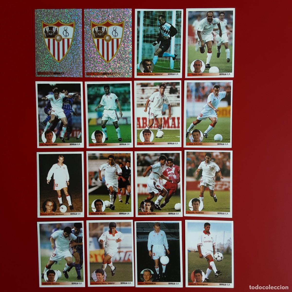 Cromos de f&uacute;tbol: EQUIPO CASI COMPLETO SEVILLA LOS MEJORES EQUIPOS DE EUROPA 1996/1997 PANINI-NUNCA PEGADO