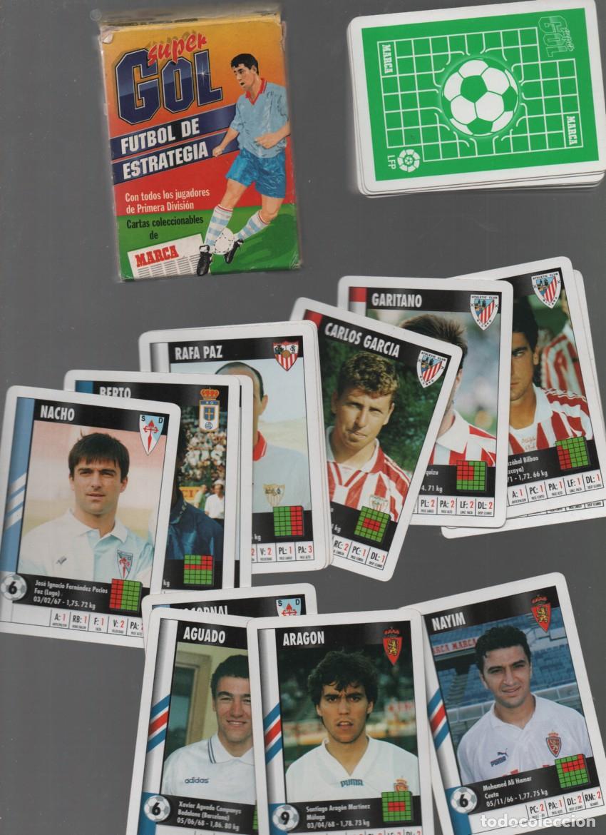 Cromos de f&uacute;tbol: SUPER GOL. JUEGO DE 55 CARTAS CON JUGADORES DE PRIMERA DIVISION. FUTBOL DE ESTRATEGIA. MARCA
