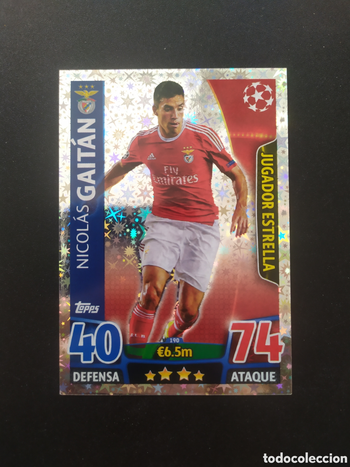 Cromos de f&uacute;tbol: UEFA Champions match attax topps 2015 2016 15 16 Gaitan jugador estrella n&deg; 190 Benfica