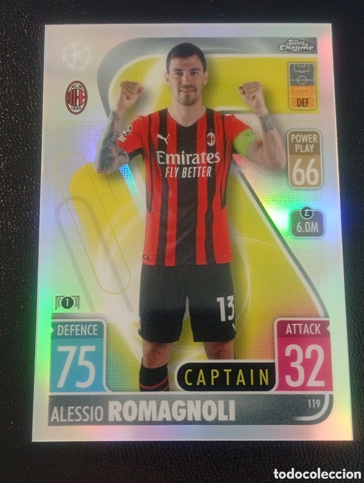 Cromos de f&uacute;tbol: 119 paralela refractor ROMAGNOLI MILAN ACM TOPPS CHROME MATCH ATTAX 2021 2022 21 22 CROMOS CARDS