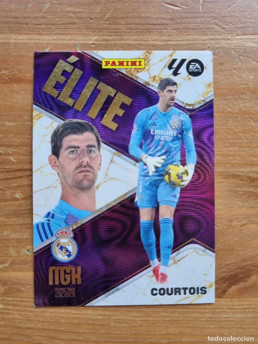 Cromos de f&uacute;tbol: 3 COURTOIS (Real Madrid CF) &Eacute;LITE. Liga 2024 2025 24 25 Megacracks (Panini)