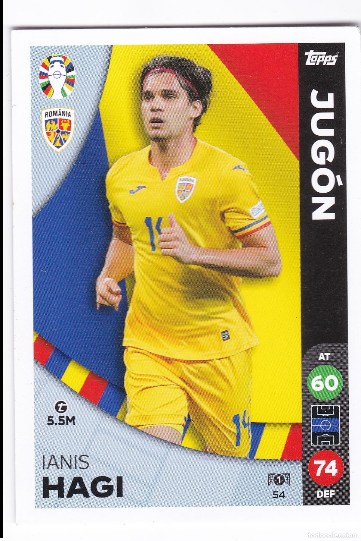 Cromos de f&uacute;tbol: Cromo Ianis Hagi - Jug&oacute;n - Ruman&iacute;a n&ordm; 54 - Topps Euro 2024