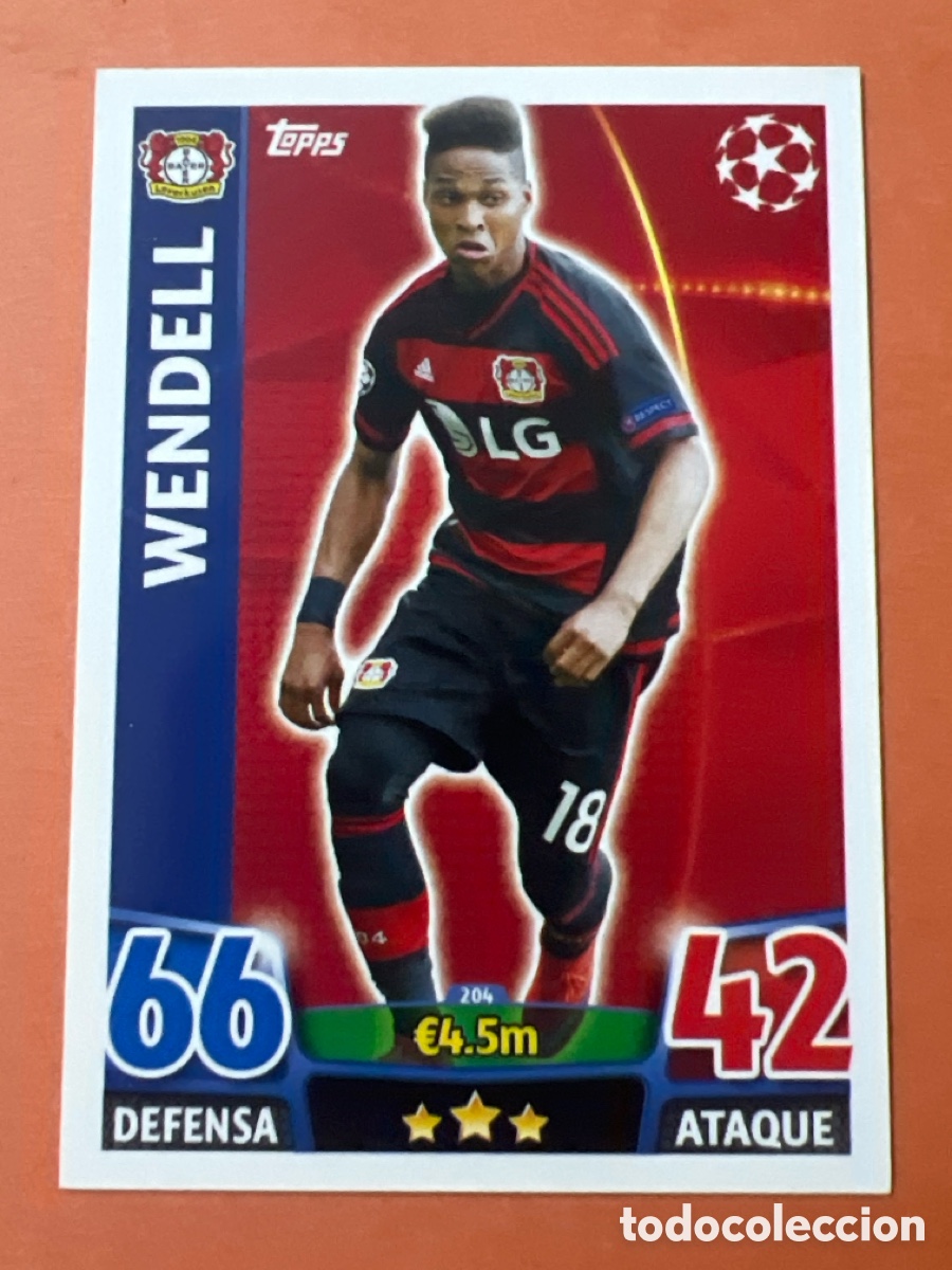 Cromos de f&uacute;tbol: E1523. 204 WENDELL BAYER LEVERKUSEN TOPPS MATCH ATTAX 2015 2016 CROMO 15 16 FUTBOL