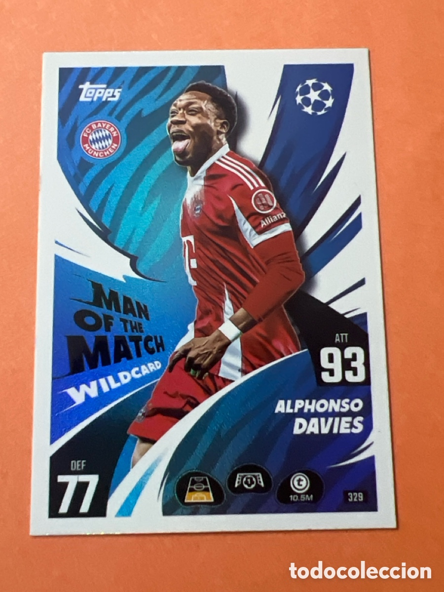 Fu&szlig;ball-Sticker: E1543. 329 man of the ALPHONSO DAVIES BAYERN MUNCHEN TOPPS MATCH ATTAX 2025 2026 25 26 CROMO PANINI