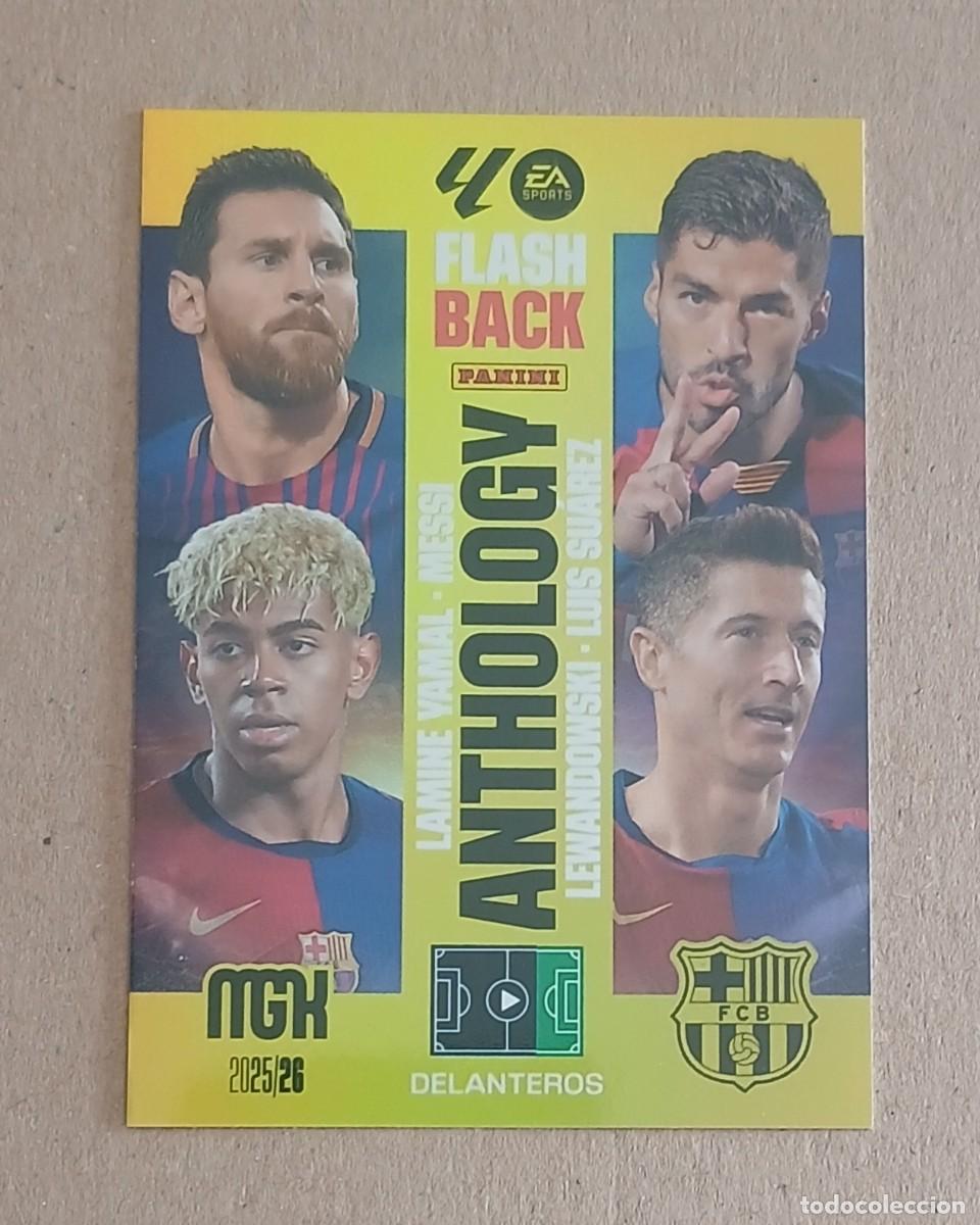 Cromos de f&uacute;tbol: CROMO n&ordm; 438 ANTHOLOGY FLASH BACK BARCELONA MESSI YAMAL MEGACRACKS 2025-2026. Nuevo de sobre.