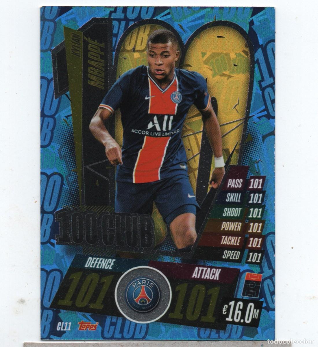 Cromos de f&uacute;tbol: TOPPS MATCH ATTAX CL11 100 CLUB KYLIAN MBAPP&Eacute;, PARIS SAINT - GERMAIN, VERY GOOD CONDITION