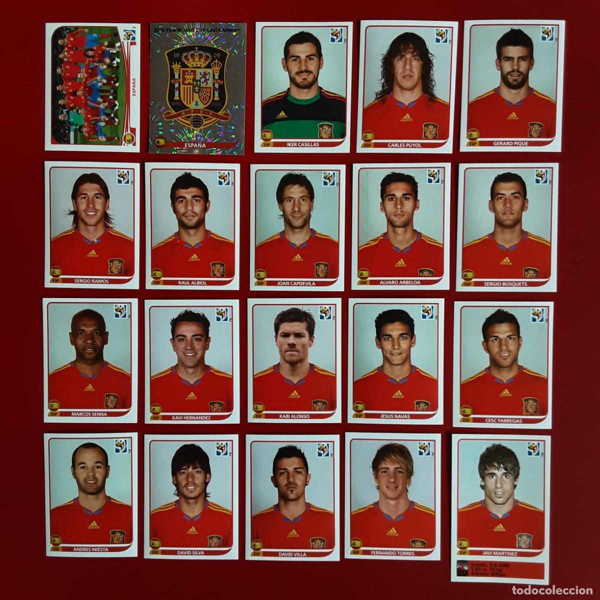 Cromos de f&uacute;tbol: SELECCION COMPLETA ESPA&Ntilde;A MUNDIAL 2010 PANINI STICKERS-NUNCA PEGADO-CAMPEONA DEL MUNDIAL-INIESTA