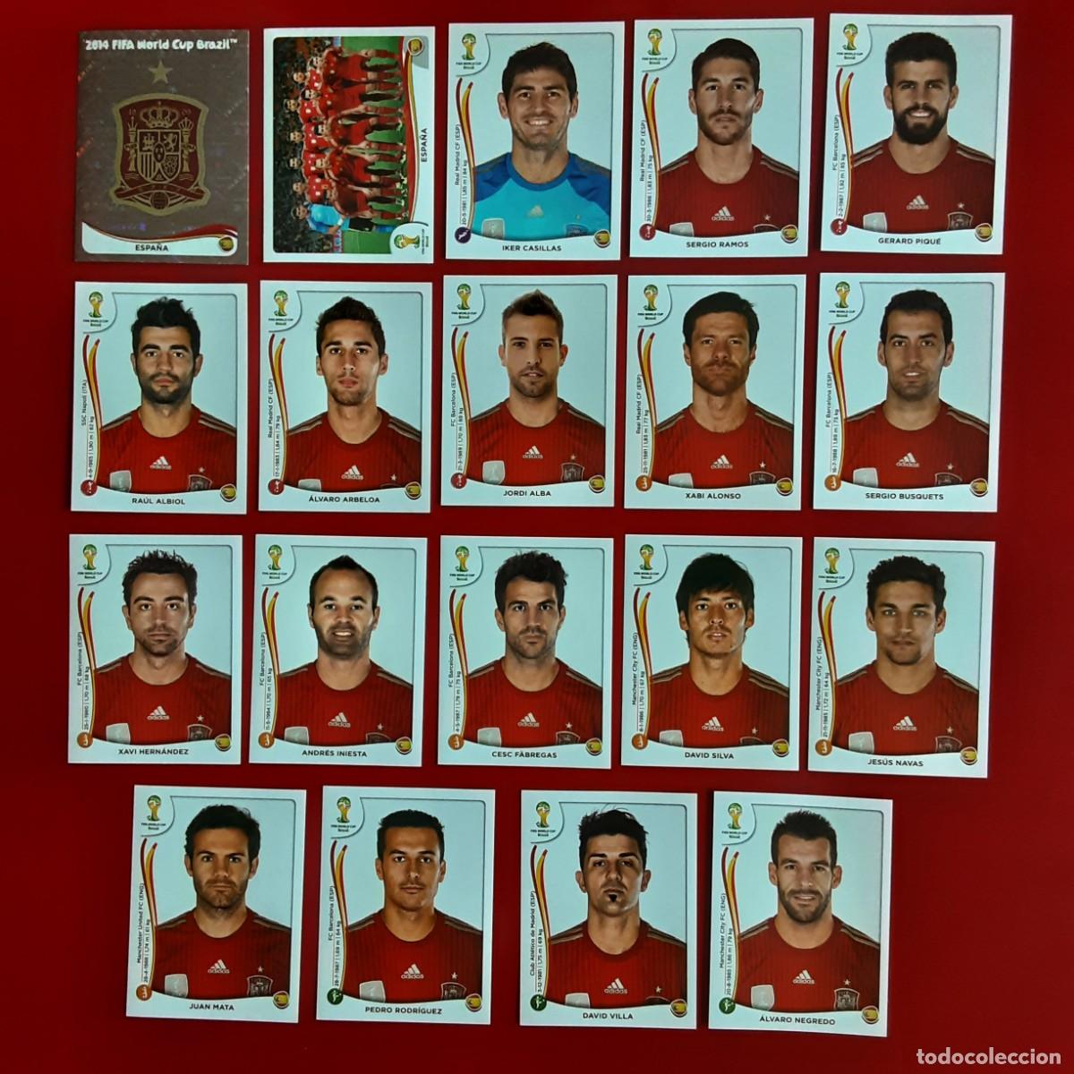 Cromos de f&uacute;tbol: SELECCION COMPLETA ESPA&Ntilde;A MUNDIAL BRASIL 2014 PANINI-NUNCA PEGADO-