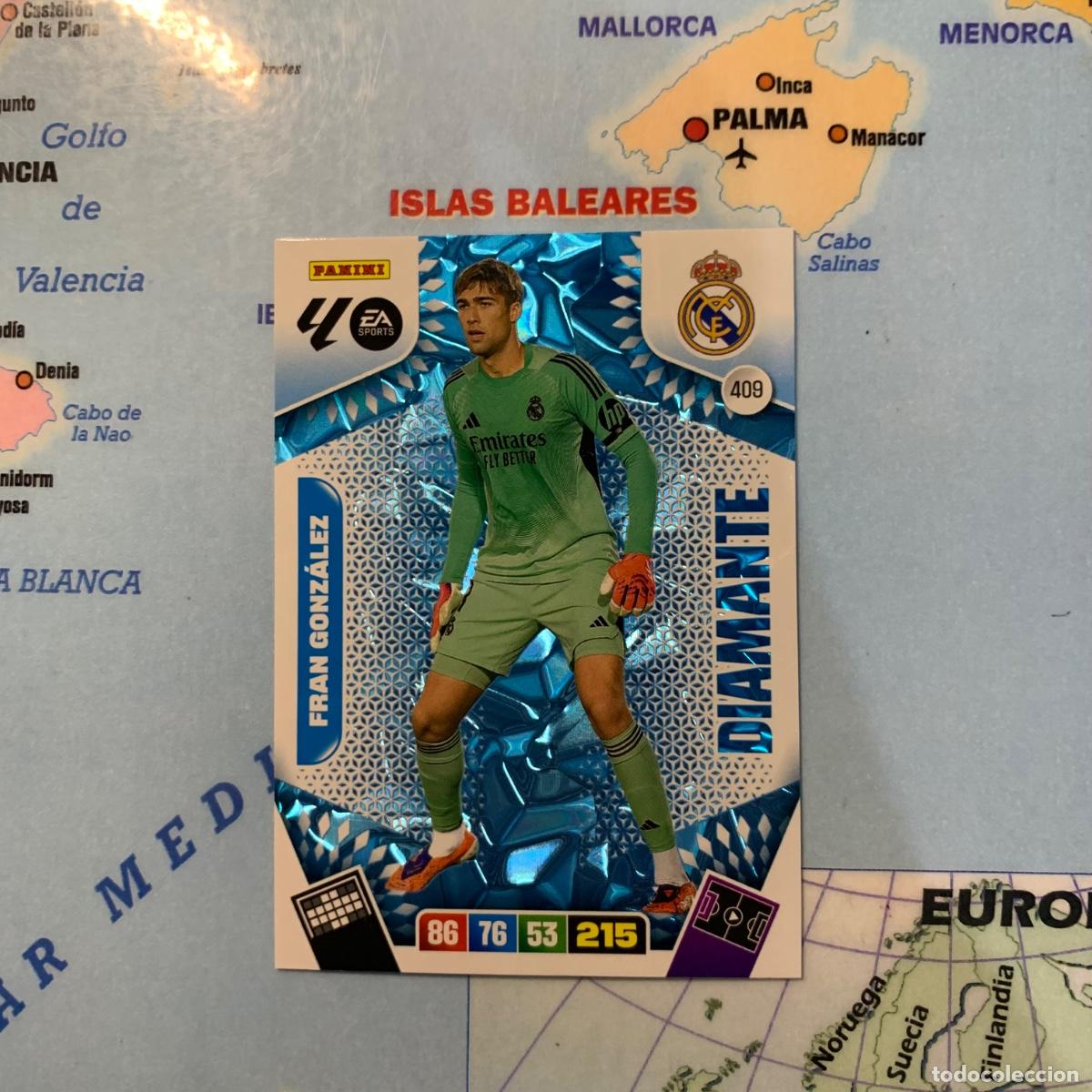 Cromos de f&uacute;tbol: Fran Gonz&aacute;lez Diamante n&uacute;mero 409 del Real Madrid cromo adrenalyn XL 25-26 2025-2026