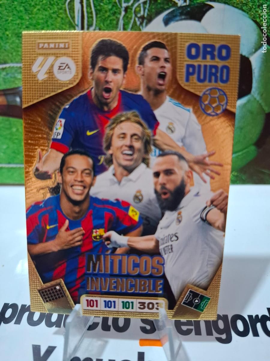 Fu&szlig;ball-Sticker: MESSI CRISTIANO M&Iacute;TICOS INVENCIBLES ORO PURO BARCELONA REAL MADRID LIGA 25 26 ADRENALYN XL 2025 2026