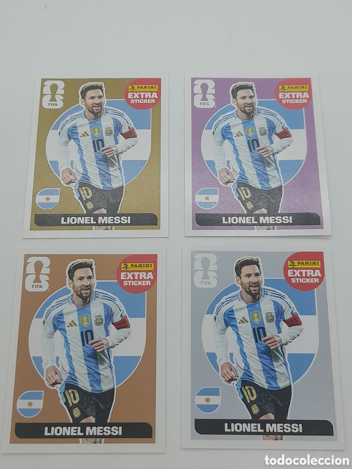 Cromos de f&uacute;tbol: EXTRA STICKER MUNDIAL 2026. LOS 4 DE LIONEL MESSI. PANINI. SIN PEGAR