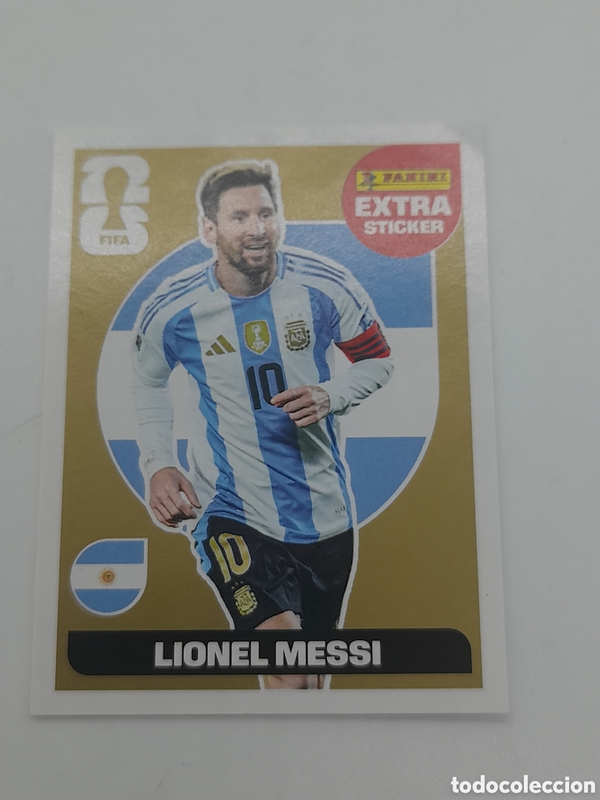 Cromos de f&uacute;tbol: EXTRA STICKER MUNDIAL 2026. STICKER ORO. LIONEL MESSI. PANINI. SIN PEGAR
