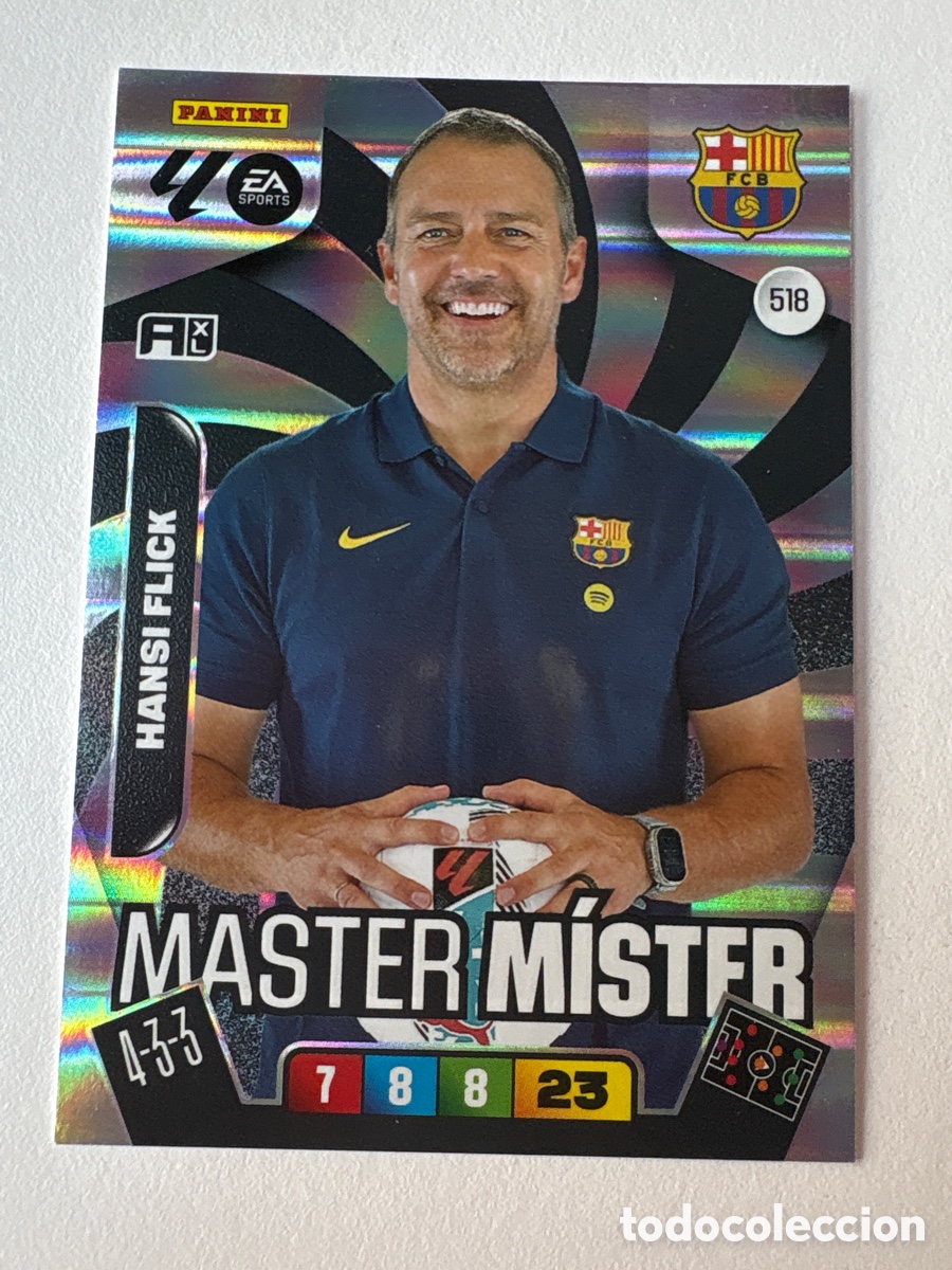 Cromos de f&uacute;tbol: Carta Hansi Flick Master Mister 518 Bar&ccedil;a Adrenalyn 2025-26