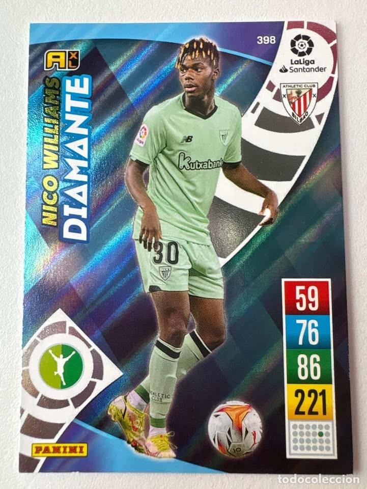 Cromos de f&uacute;tbol: Carta Nico Williams Athletic Club de Bilbao Diamante 398 Adrenalyn 2021-22