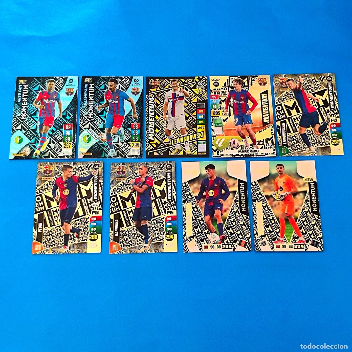 Cromos de f&uacute;tbol: Adrenalyn Momentum Barcelona Ansu Fati Guiu Lewandowski Aubameyang Raphinha Pedri Joan Garc&iacute;a