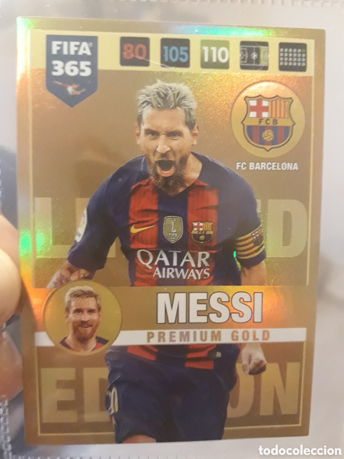 Cromos de f&uacute;tbol: Cromo Messi Oro FC Barcelona