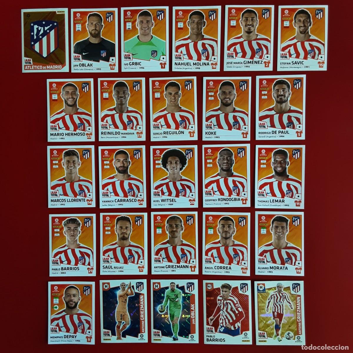 Cromos de f&uacute;tbol: EQUIPO COMPLETO ATLETICO MADRID LALIGA TOTAL TEMPORADA 2022 2023 22 23 PANINI NUNCA PEGADO