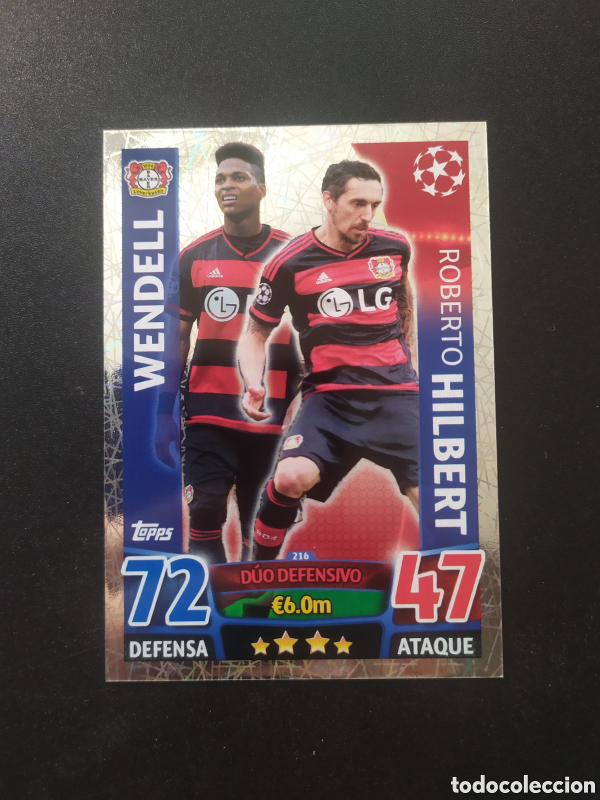 Cartes &agrave; collectionner de Football: UEFA Champions match attax topps 2015 2016 15 16 Wendell Hilbert n&deg; 216 Bayer Leverkusen