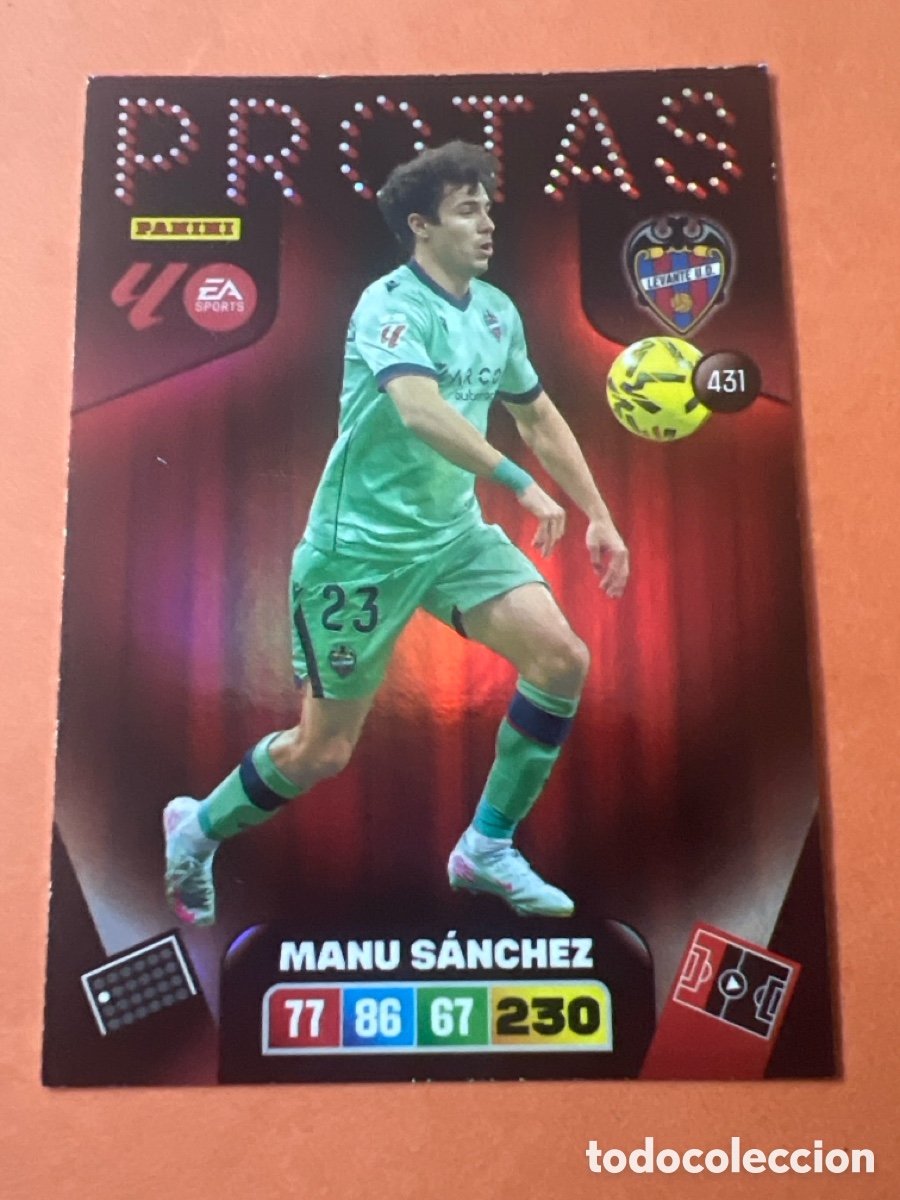 Fu&szlig;ball-Sticker: C3052. Manu S&aacute;nchez Protas n&uacute;mero 431 del Levante cromo adrenalyn XL 25-26 2025-2026
